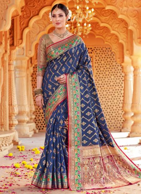 Navy Blue Colour SANGAM TARAMANI New Exclusive Wear Silk Heavy Designer Saree Collection 7107